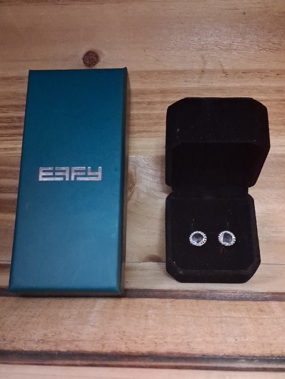 Effy Black Gift Box with Silver Clear Stone Stud Earrings